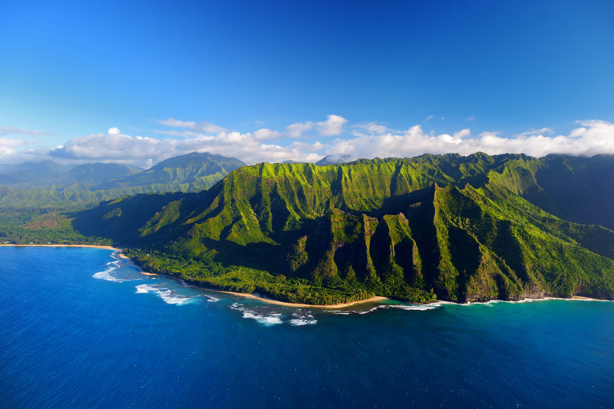 Aerial view of spectacular Na Pali Coast