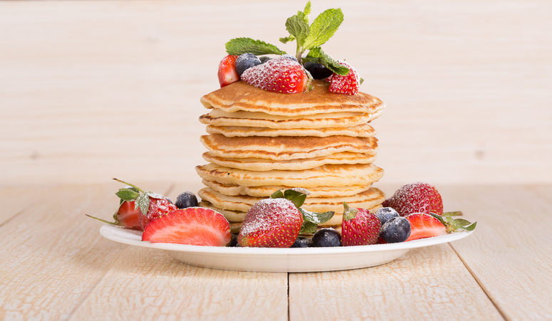 Homemade pancakes with berries and fruit